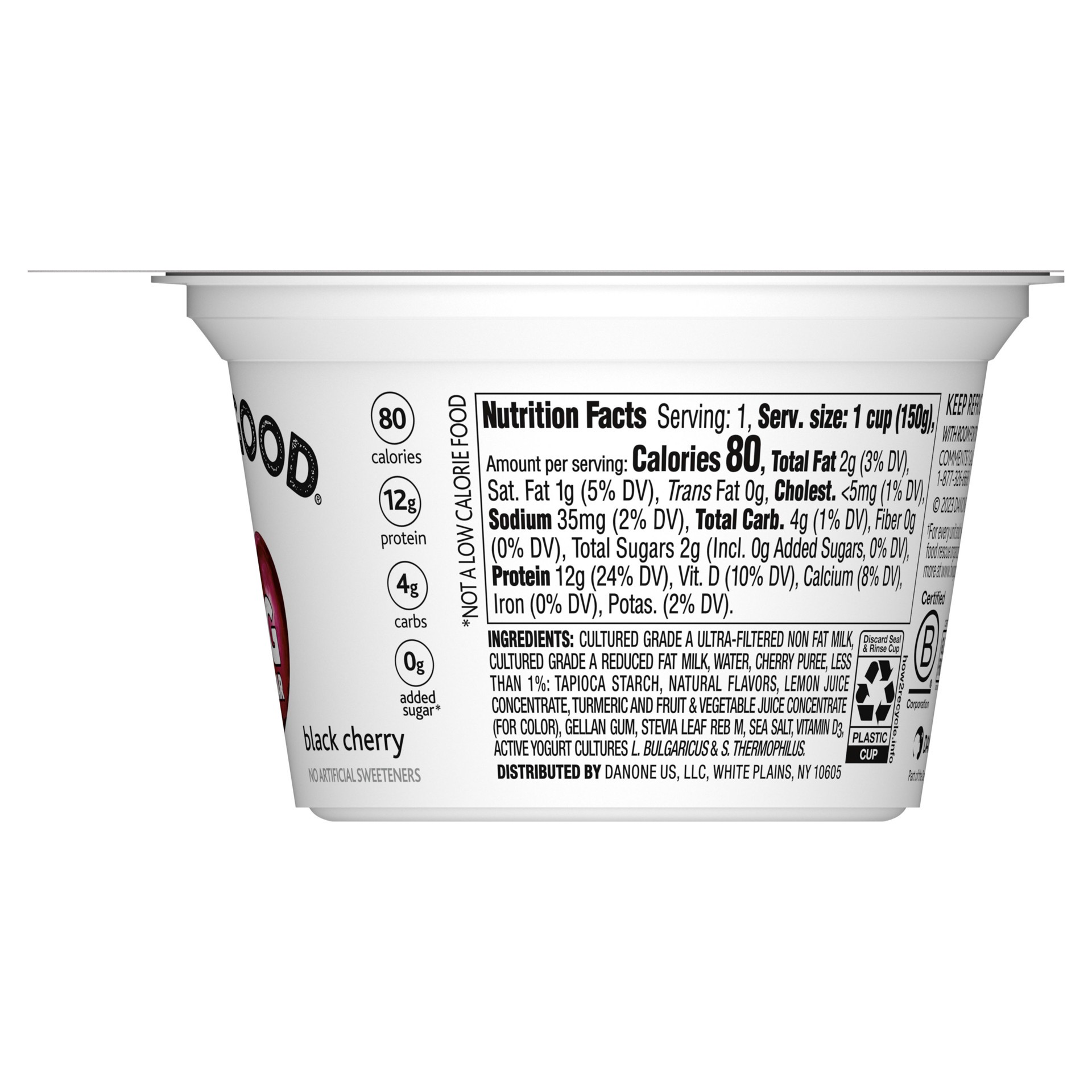 slide 5 of 5, Too Good & Co. Cherry Flavored Lower Sugar, Low Fat Greek Yogurt Cultured Product, Gluten Free, Keto Friendly Healthy Snacks, 5.3 OZ Cup, 5.3 oz