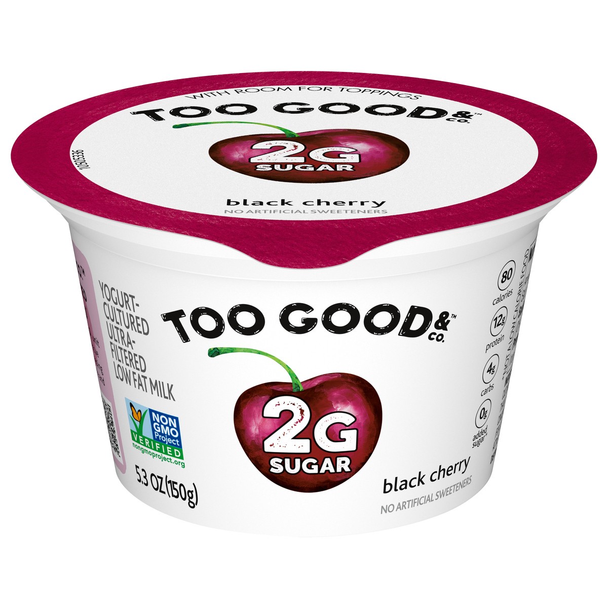 slide 1 of 5, Too Good & Co. Cherry Flavored Lower Sugar, Low Fat Greek Yogurt Cultured Product, Gluten Free, Keto Friendly Healthy Snacks, 5.3 OZ Cup, 5.3 oz