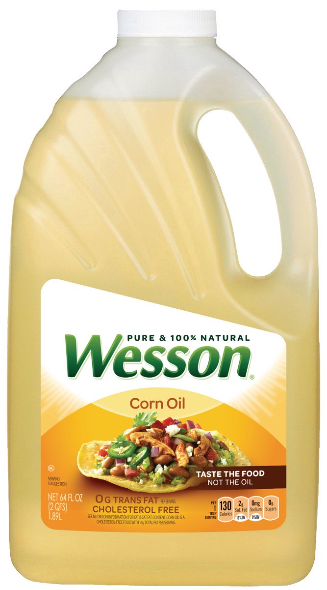 slide 1 of 1, WESSON Pure Corn Oil, 0 g Trans Fat, Cholesterol Free, 64 oz., 64 fl oz