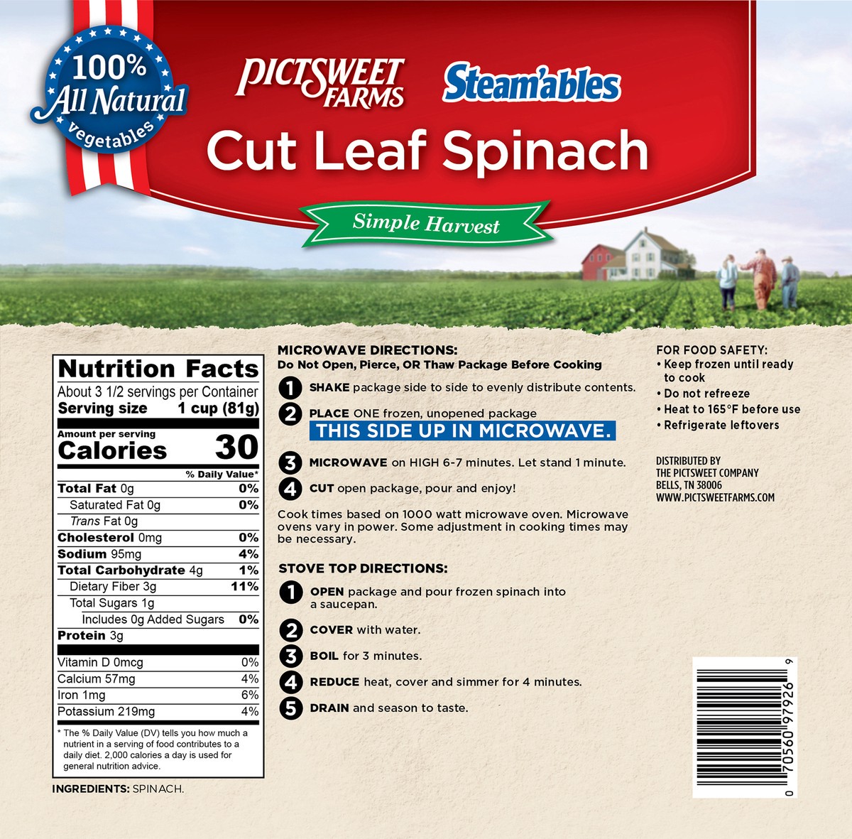 slide 2 of 3, Pictsweet Farms Steam'ables Cut Leaf Spinach, Simple Harvest - 10 oz, 10 oz