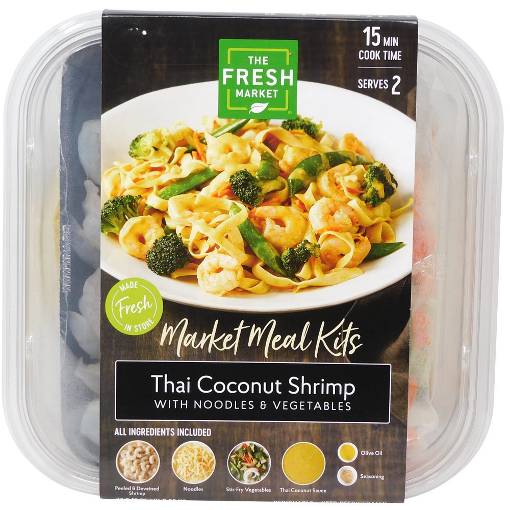 slide 1 of 1, The Fresh Market Thai Coconut Shrimp With Noodles & Vegetables Market Meal Kit, 33 oz