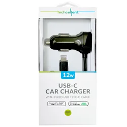 Techcellent 12W Fixed Type-C Cable Car charger, Black