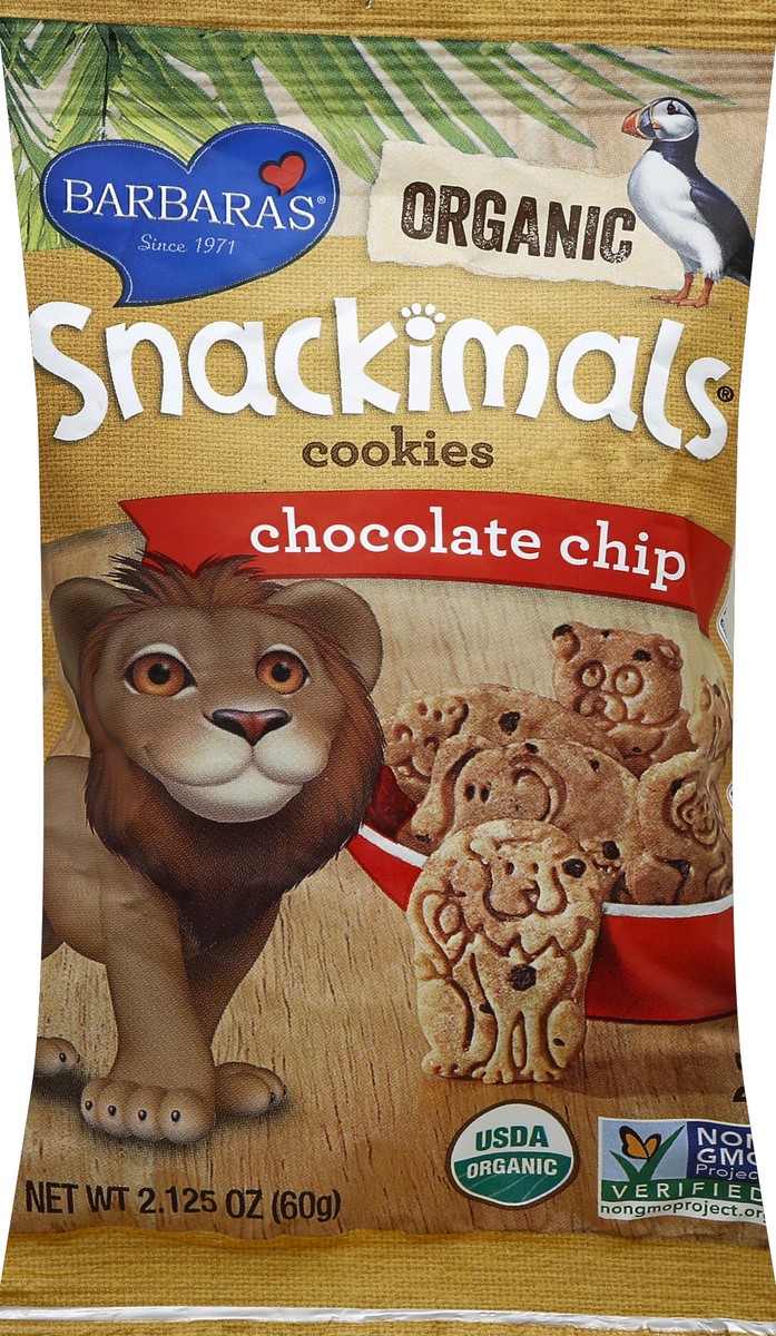 slide 5 of 5, Barbara's Snackimals Organic Chocolate Chip Cookies, 2.12 oz