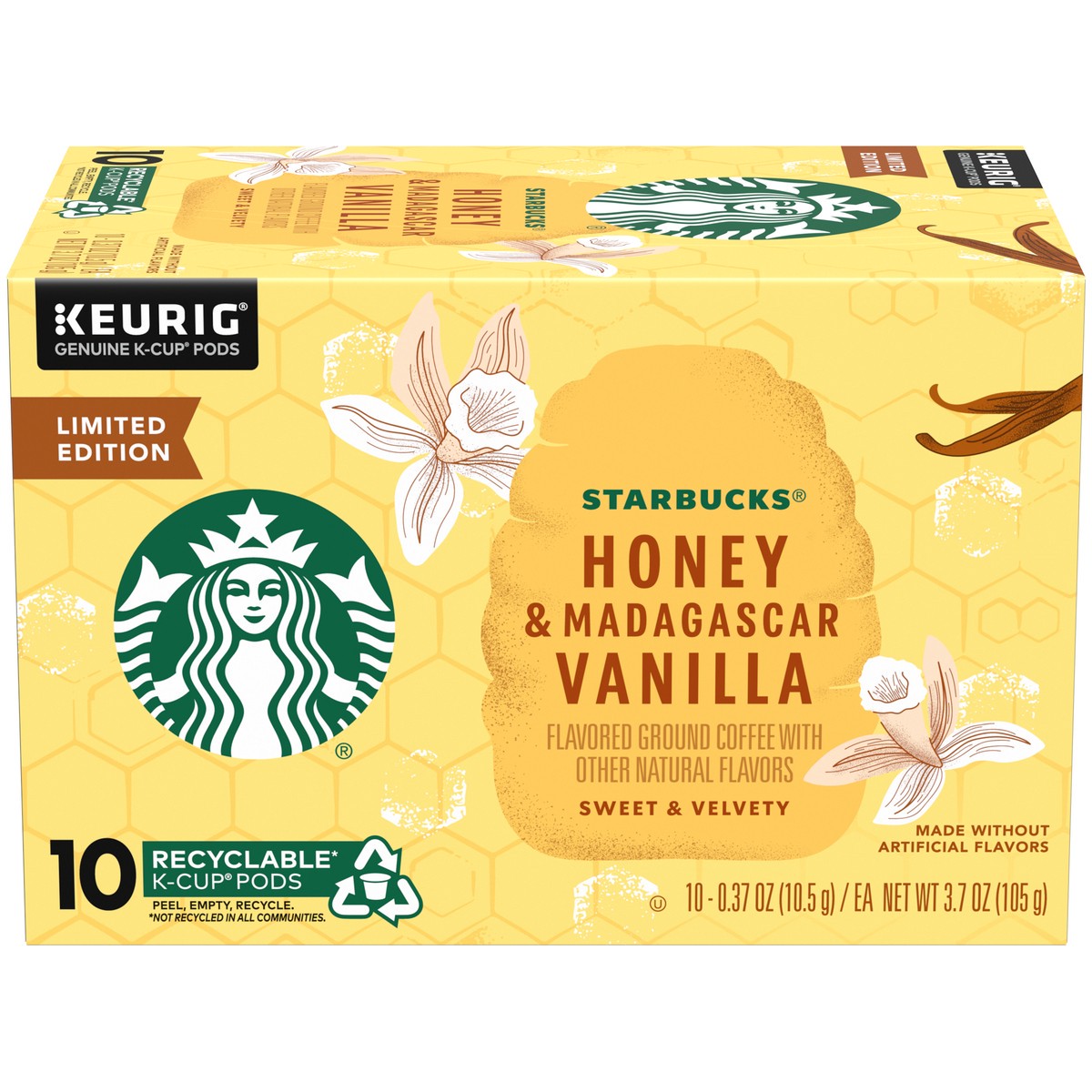 slide 1 of 9, Starbucks Honey & Madagascar Vanilla Ground Coffee K-Cup Pods 10 ct Box, 3.7 oz