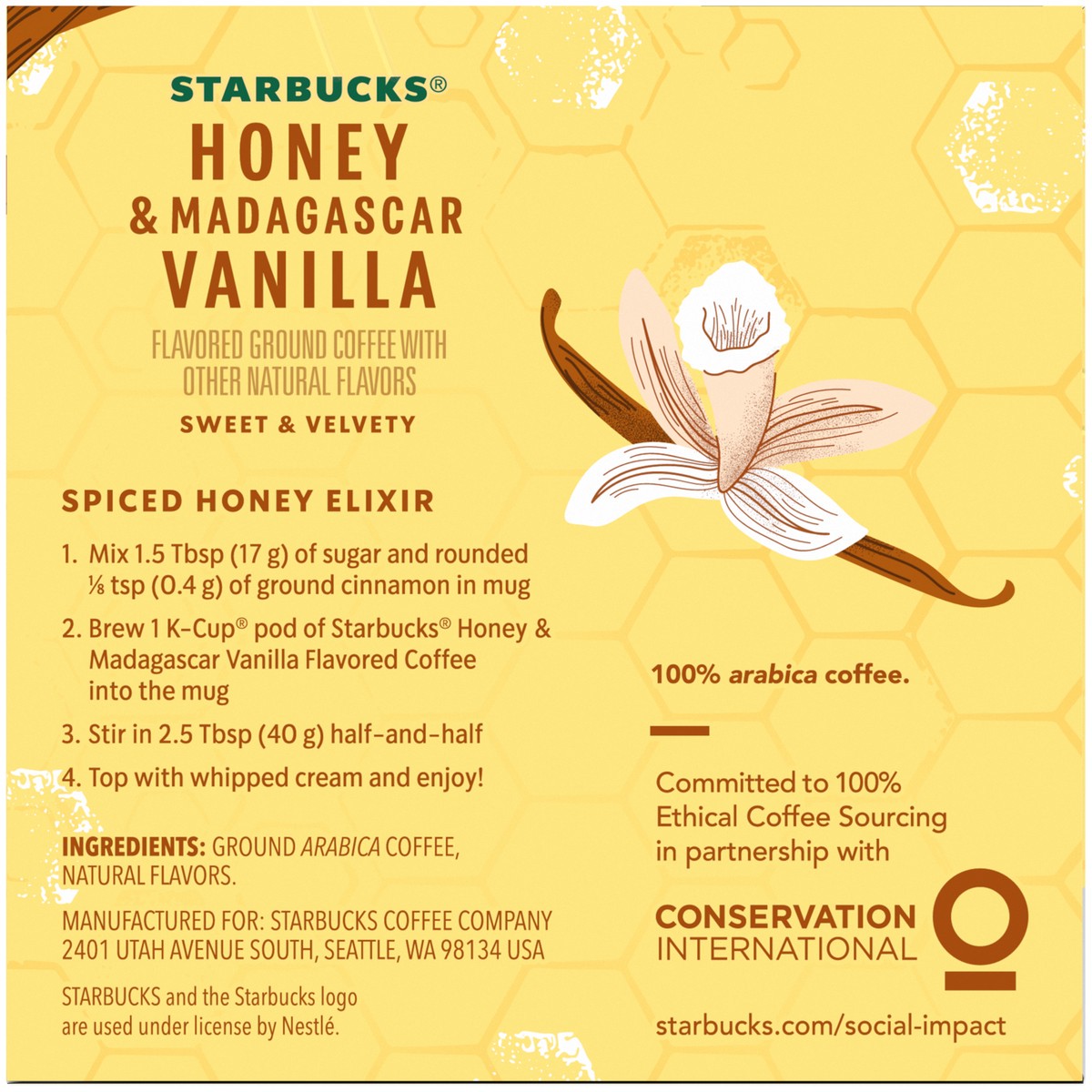 slide 8 of 9, Starbucks Honey & Madagascar Vanilla Ground Coffee K-Cup Pods 10 ct Box, 3.7 oz