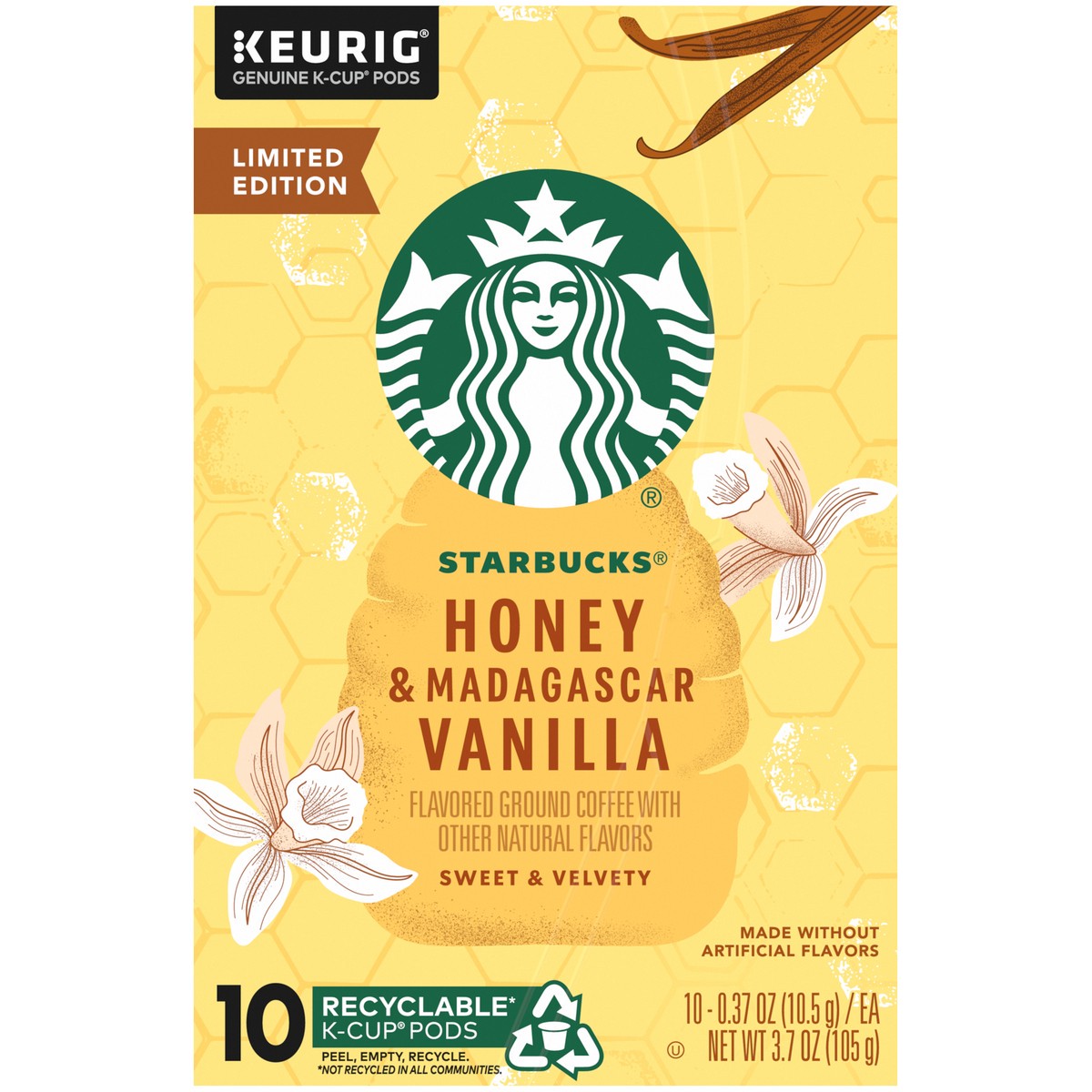 slide 9 of 9, Starbucks Honey & Madagascar Vanilla Ground Coffee K-Cup Pods 10 ct Box, 3.7 oz