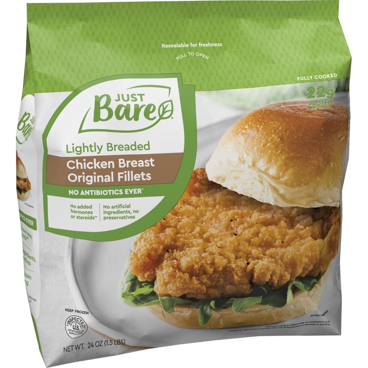 slide 5 of 9, Just BARE Lightly Breaded Chicken Breast Original Fillets, 1.5 lb