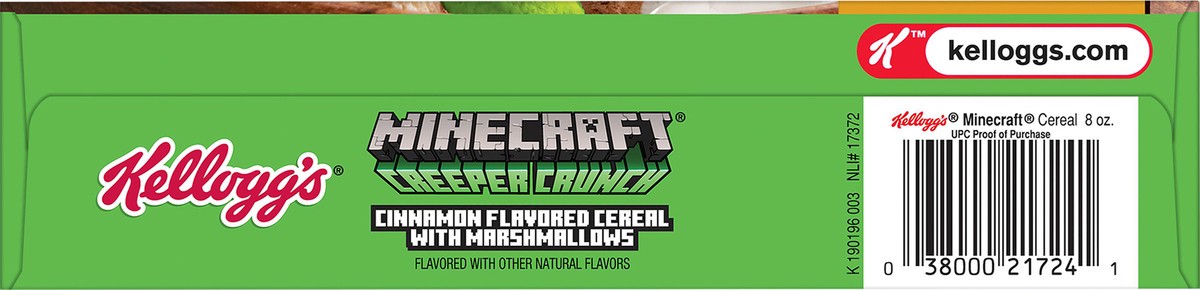 slide 3 of 12, Kellogg's Minecraft Creeper Crunch Breakfast Cereal, 7 Vitamins and Minerals, Kids Snacks, Cinnamon with Marshmallows, 8oz, 1 Box, 8 oz