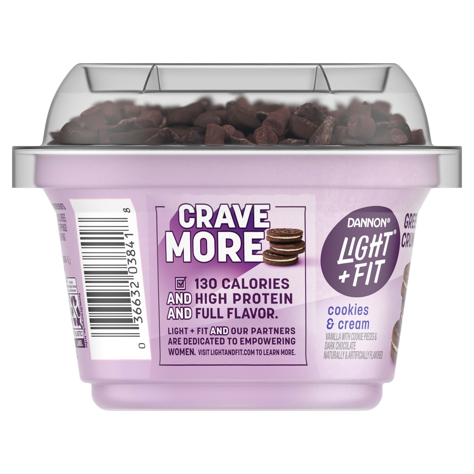 slide 4 of 5, Light + Fit Dannon Light + Fit Greek Crunch Nonfat Yogurt with Toppers, Cookies & Cream, 5 oz., 5 oz