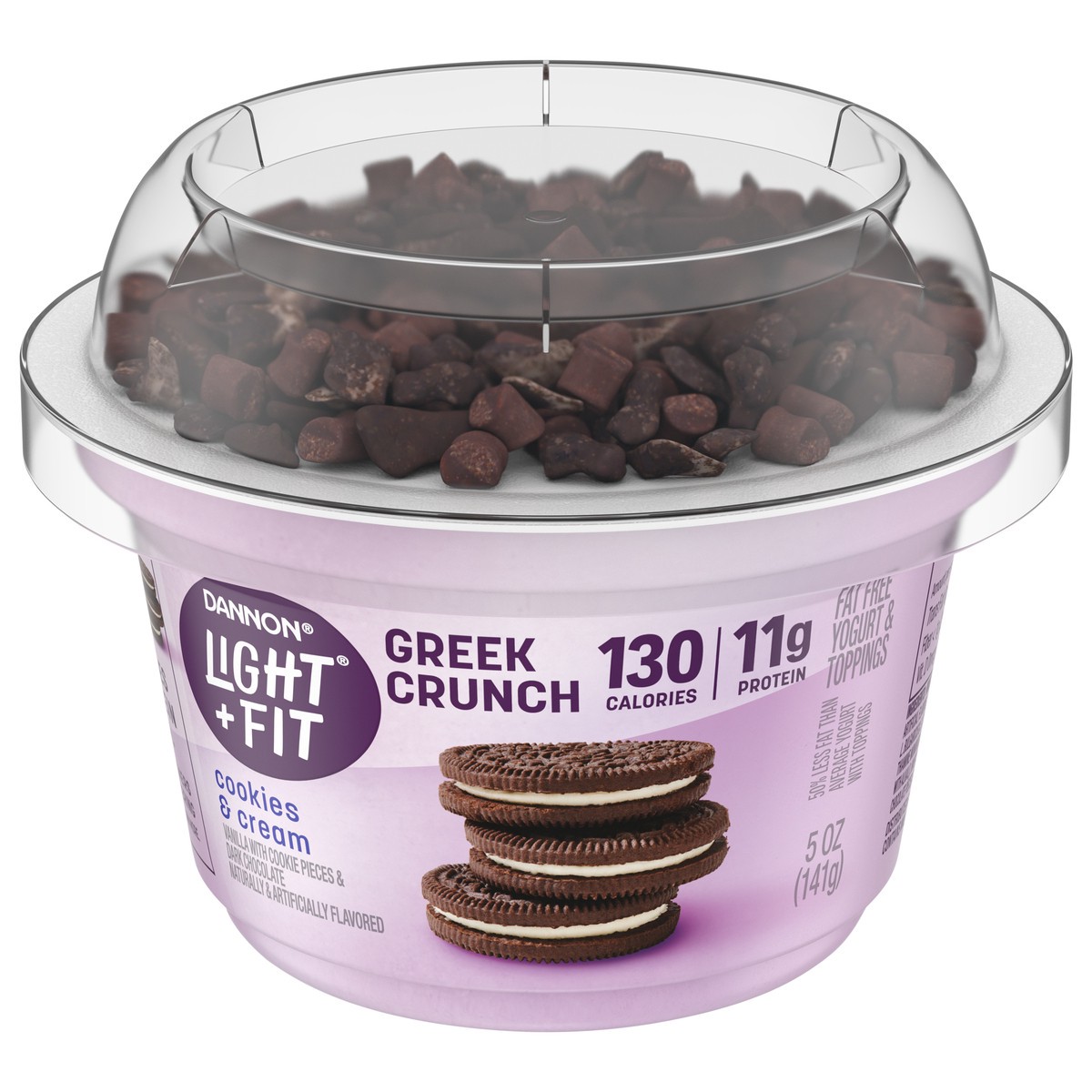 slide 1 of 5, Light + Fit Dannon Light + Fit Greek Crunch Nonfat Yogurt with Toppers, Cookies & Cream, 5 oz., 5 oz