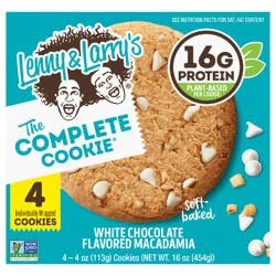 Lenny & Larry's The Complete Cookie, White Chocolate Flavored Macadamia, 4oz- 4ct