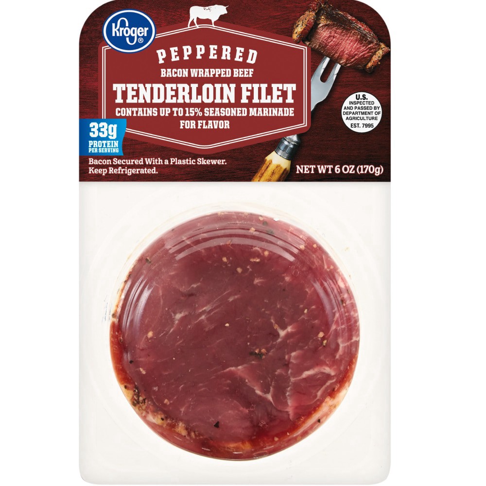 slide 2 of 2, Kroger Peppered Bacon Wrapped Beef Tenderloin Filet, 6 oz