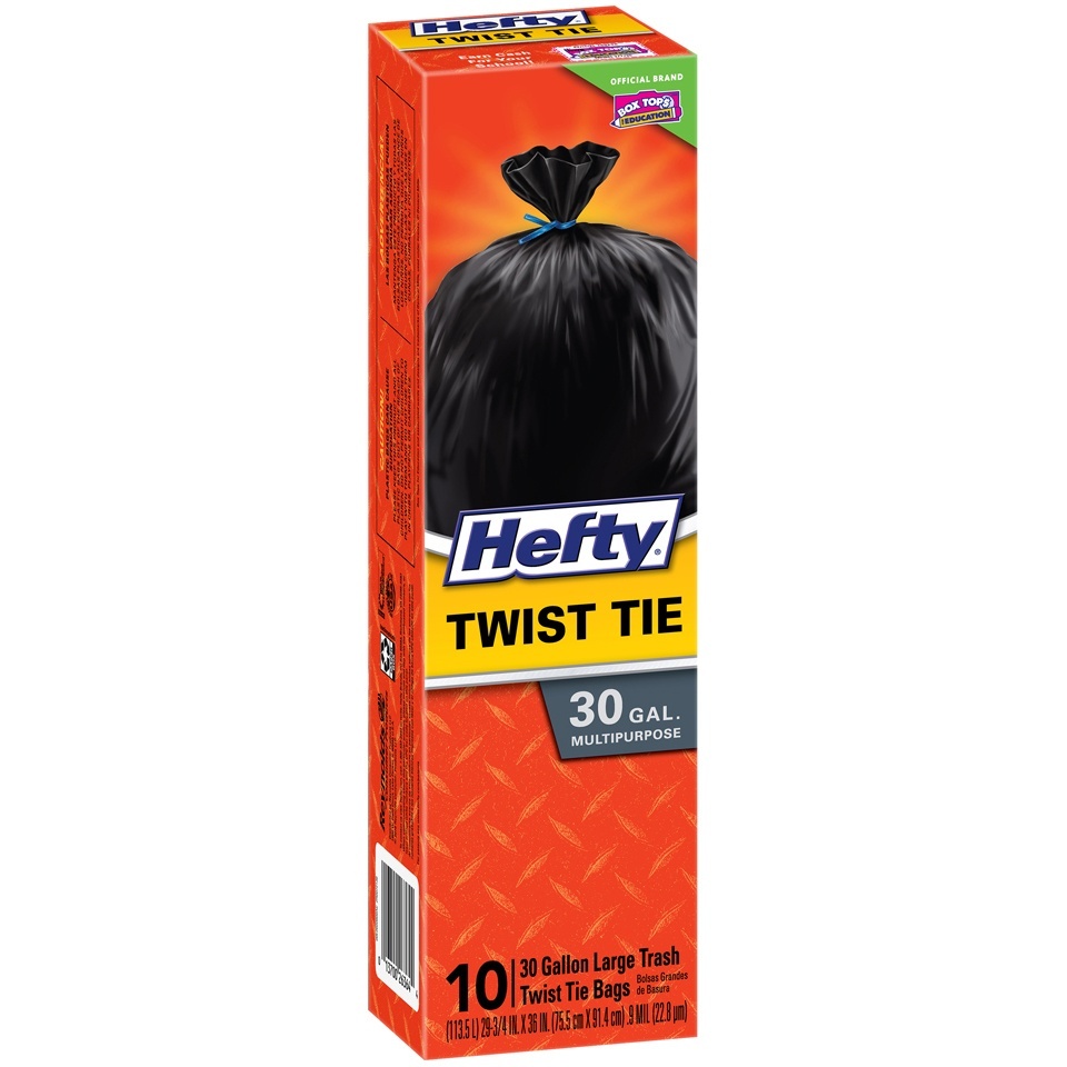 slide 1 of 1, Hefty Large Twist Tie 30 Gallon Trash Bags, 10 ct