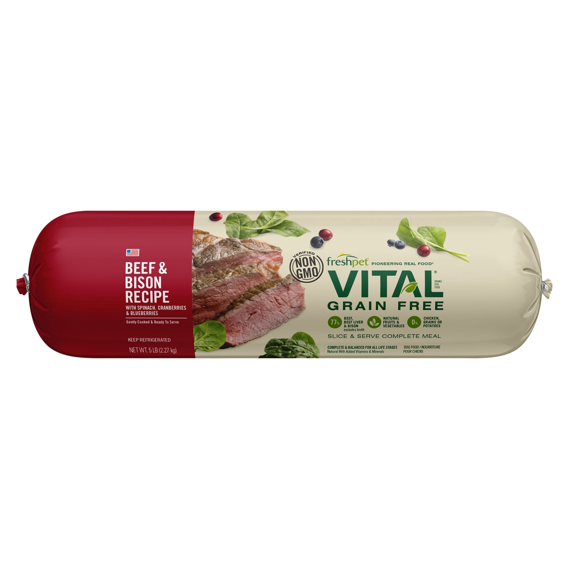 slide 1 of 1, Freshpet Vital Grain Free Beef & Bison Recipe with Spinach, 5 lb