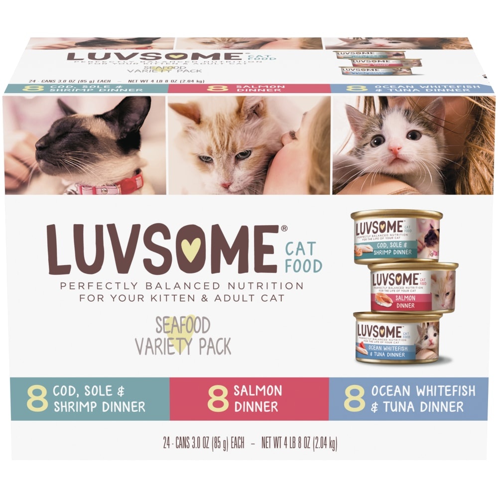 slide 1 of 1, Luvsome 3 Flavor Seafood Variety Pack Cat Food, 4 lb 8 oz