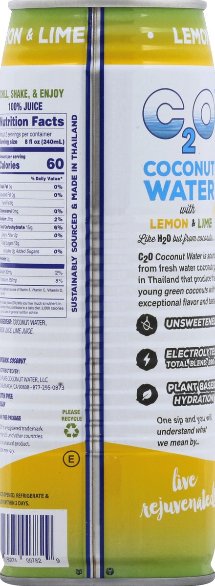 slide 6 of 6, C2O Coconut Water, With Lemon & Lime, 17.5 fl oz