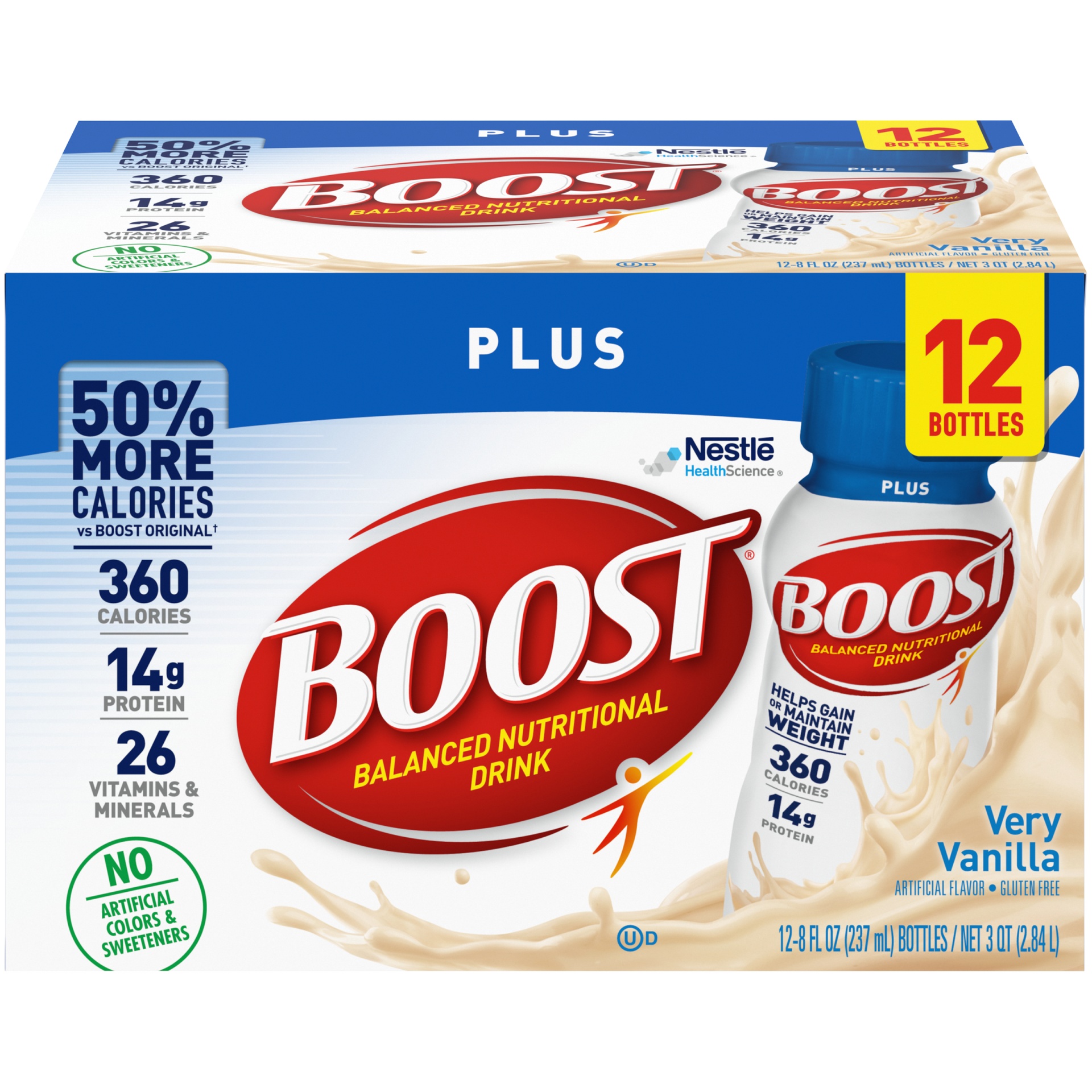 slide 1 of 3, Boost Plus Ready To Drink Nutritional Drink, Very Vanilla Nutritional Shake, 12 ct; 8 fl oz