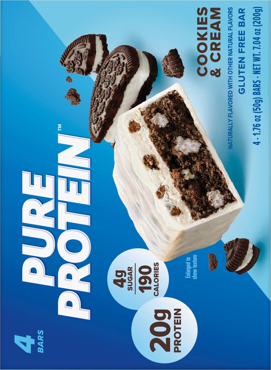 slide 12 of 14, Pure Protein Bars, High Protein, Nutritious Snack, Cookies and Cream, 20g Protein, 4 Count, 4 ct