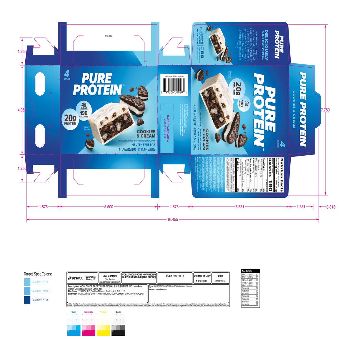 slide 8 of 14, Pure Protein Bars, High Protein, Nutritious Snack, Cookies and Cream, 20g Protein, 4 Count, 4 ct