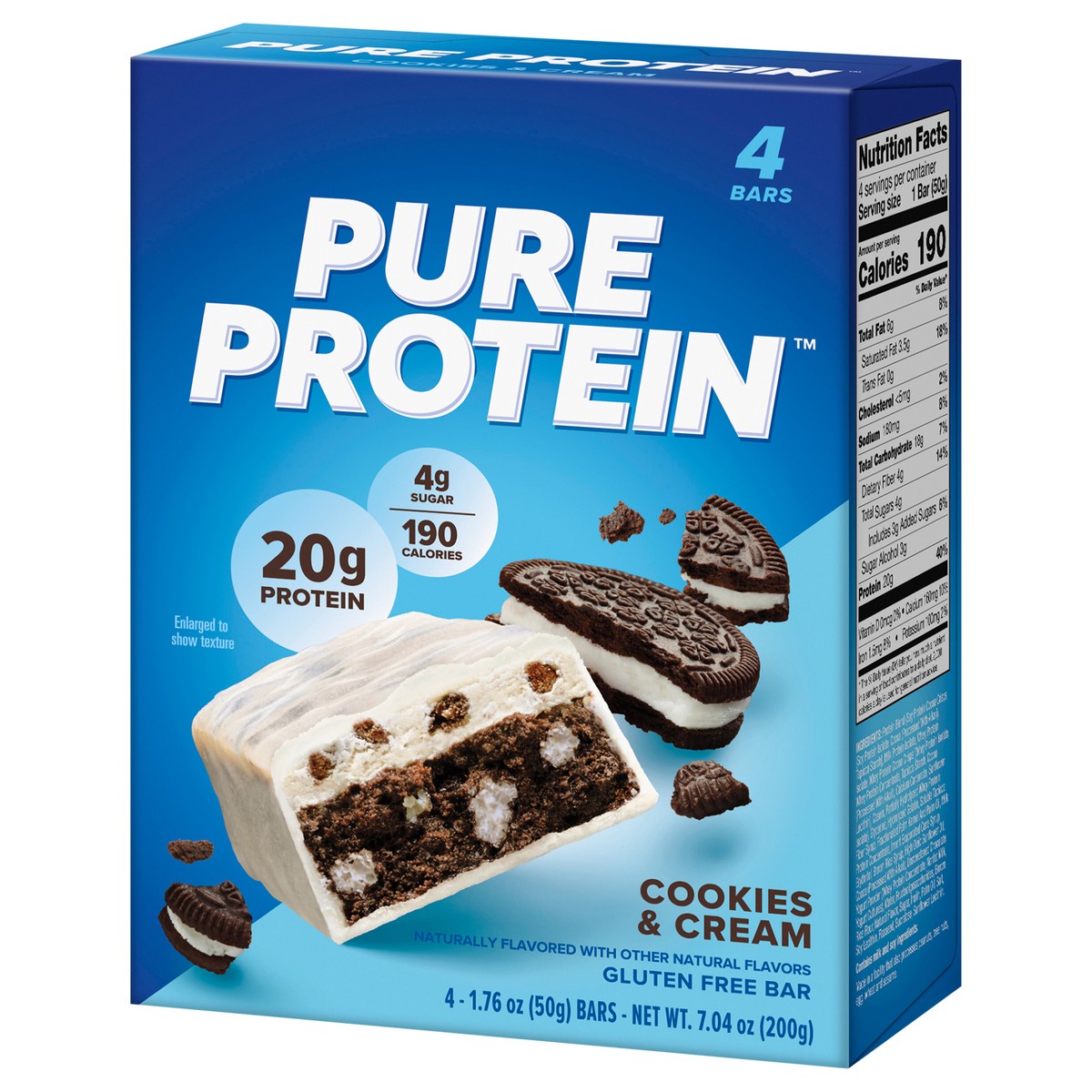 slide 3 of 14, Pure Protein Bars, High Protein, Nutritious Snack, Cookies and Cream, 20g Protein, 4 Count, 4 ct