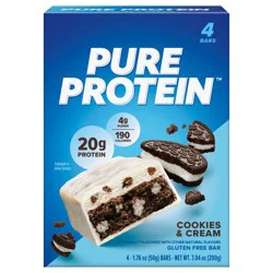 Pure Protein Bars, High Protein, Nutritious Snack, Cookies and Cream, 20g Protein, 4 Count