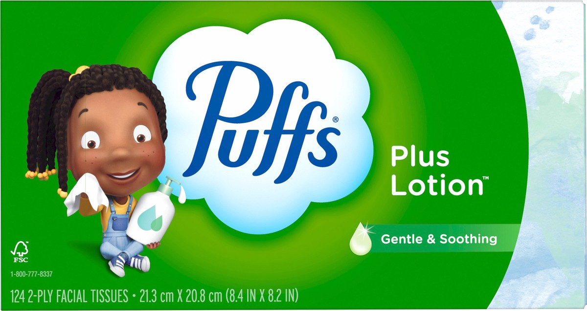 slide 5 of 5, Puffs Plus Lotion Facial Tissue, 1 Family Box, 124 Tissues Per Box, 124 ct