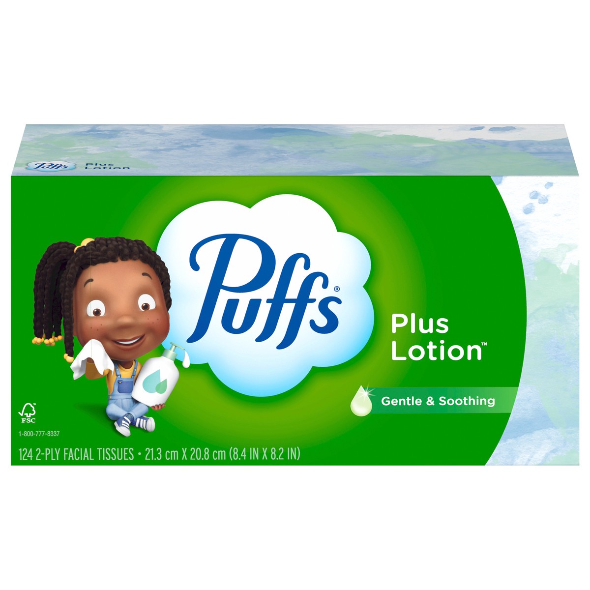 slide 1 of 5, Puffs Plus Lotion Facial Tissue, 1 Family Box, 124 Tissues Per Box, 124 ct