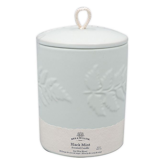 slide 1 of 4, Bee & Willow Home Black Mint Spring Embossed Ceramic Candle, 12 oz