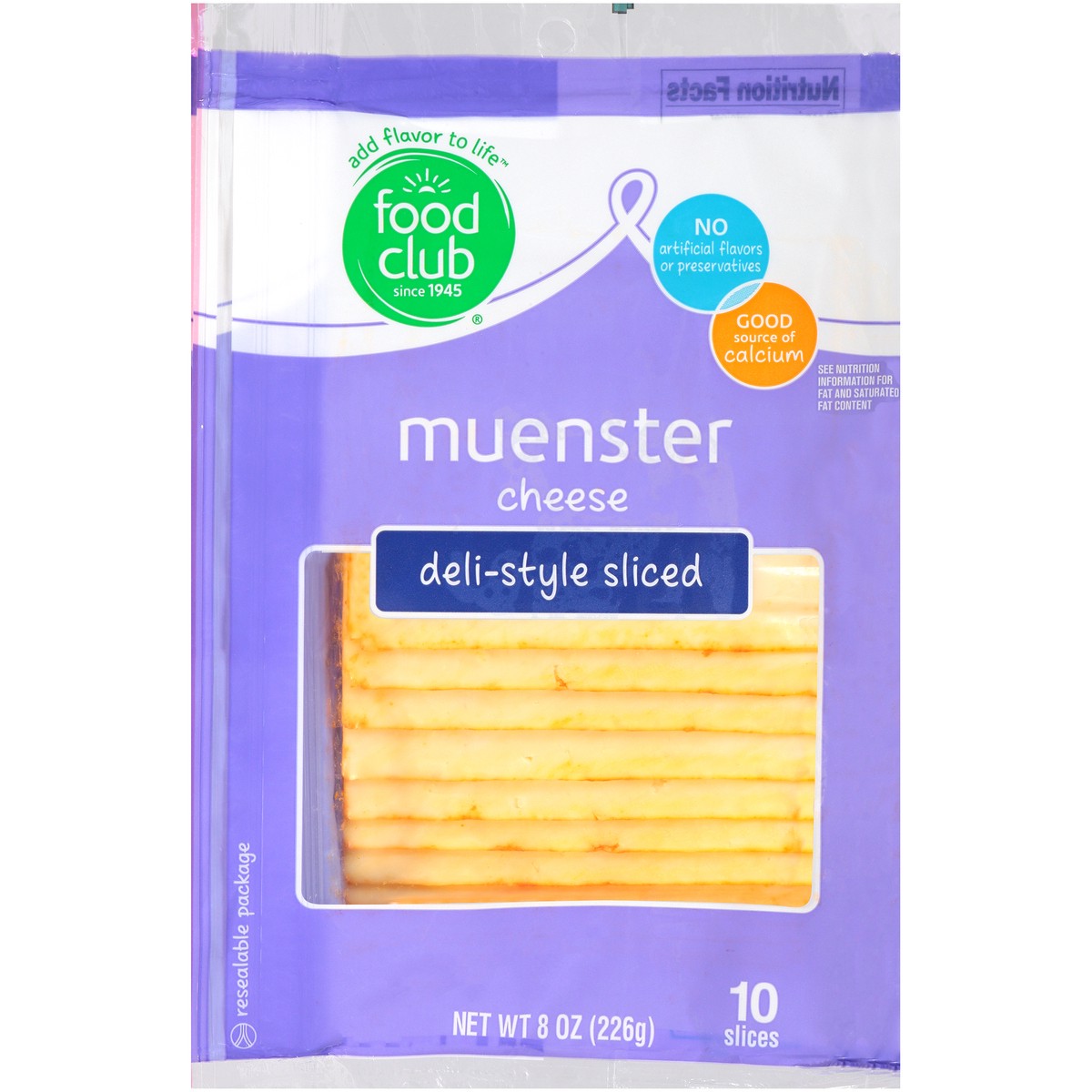 slide 7 of 9, Food Club Muenster Deli-Style Sliced Cheese, 8 oz