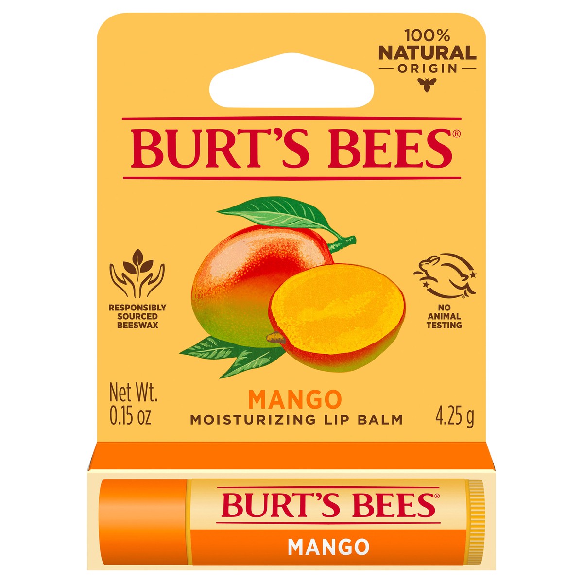 slide 1 of 4, Burt's Bees 100% Natural Moisturizing Lip Balm, Mango Butter with Beeswax & Fruit Extracts - 1 Tube, 0.15 oz