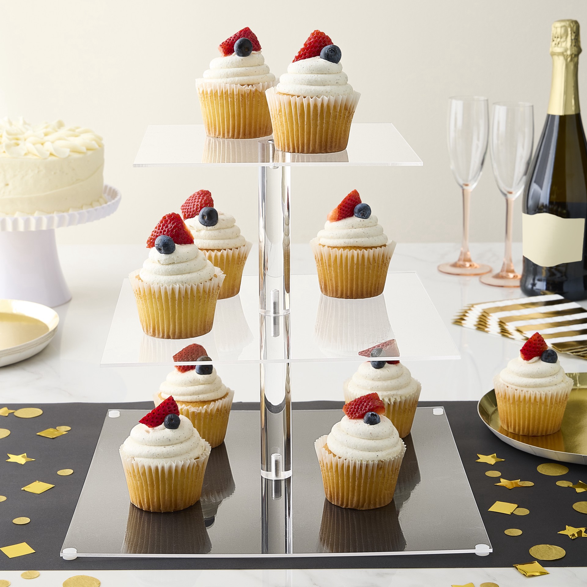 slide 2 of 4, 11" Clear Square 3-Tier Acrylic Treat Stand By Celebrate It, 12 in x 11 in