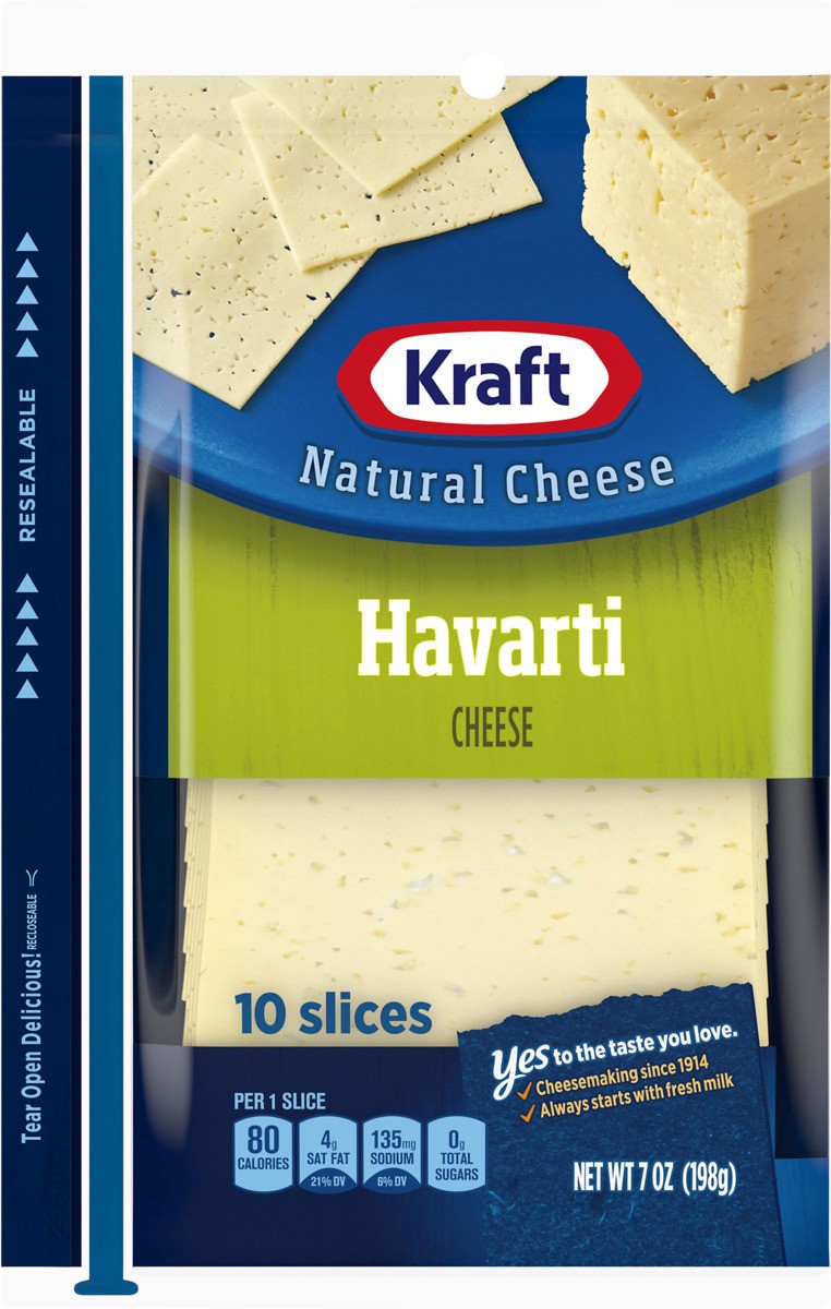 slide 5 of 8, Kraft Havarti Cheese Slices, 10 ct Pack, 7 oz