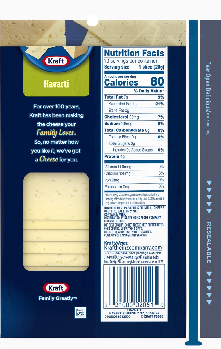 slide 2 of 8, Kraft Havarti Cheese Slices, 10 ct Pack, 7 oz