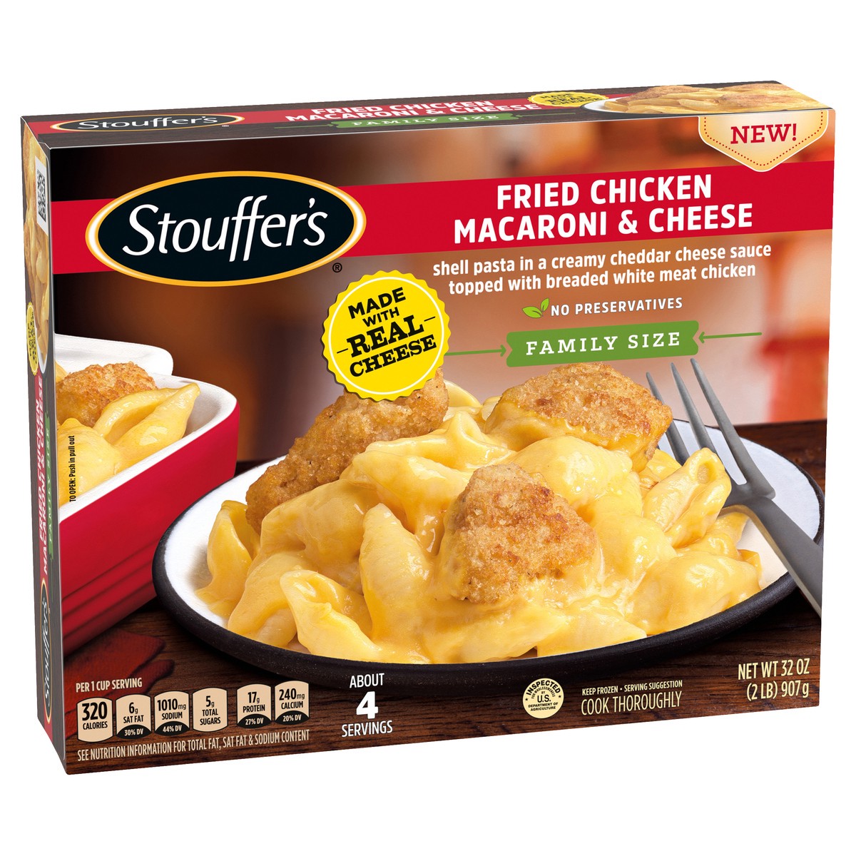 slide 3 of 8, Stouffer's Family Size Fried Chicken Macaroni & Cheese Frozen Meal, 32 oz