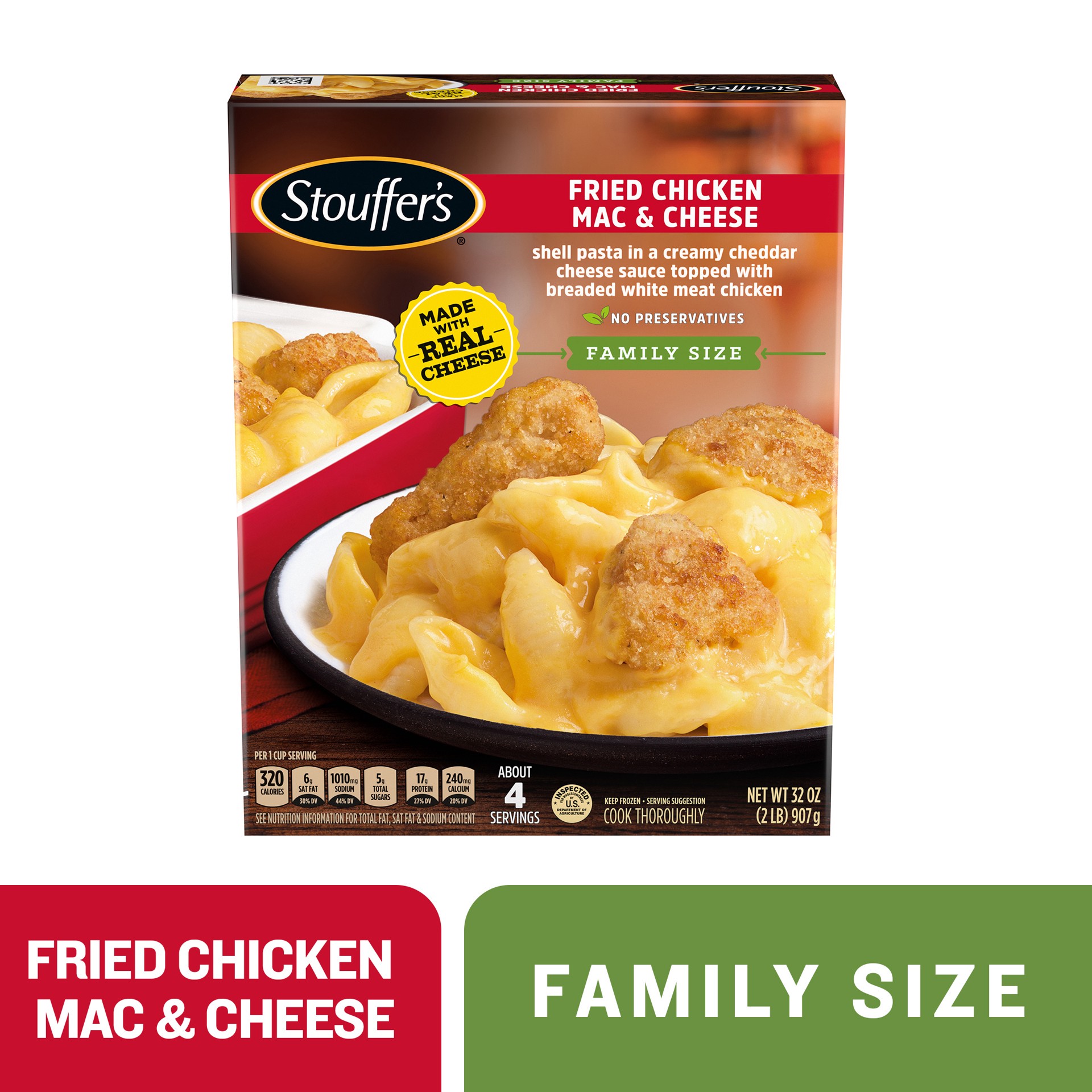 slide 1 of 8, Stouffer's Family Size Fried Chicken Macaroni & Cheese Frozen Meal, 32 oz