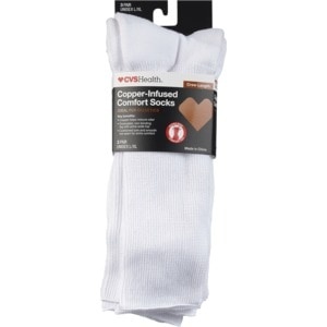 slide 1 of 1, CVS Health Copper-Infused Crew Comfort Socks Unisex, 3 Pairs, White, L/Xl, 3 ct