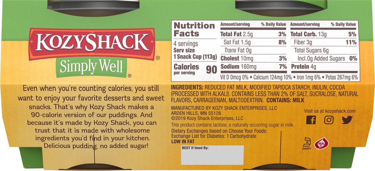 slide 4 of 11, Kozy Shack Simply Well Chocolate Pudding 4 Cups 4 oz Cup/Tub/Bowl 4 ea - 4 ct, 4 ct