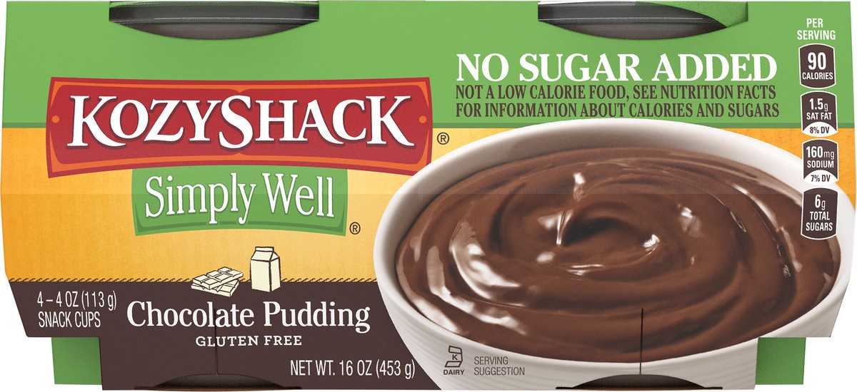 slide 1 of 11, Kozy Shack Simply Well Chocolate Pudding 4 Cups 4 oz Cup/Tub/Bowl 4 ea - 4 ct, 4 ct