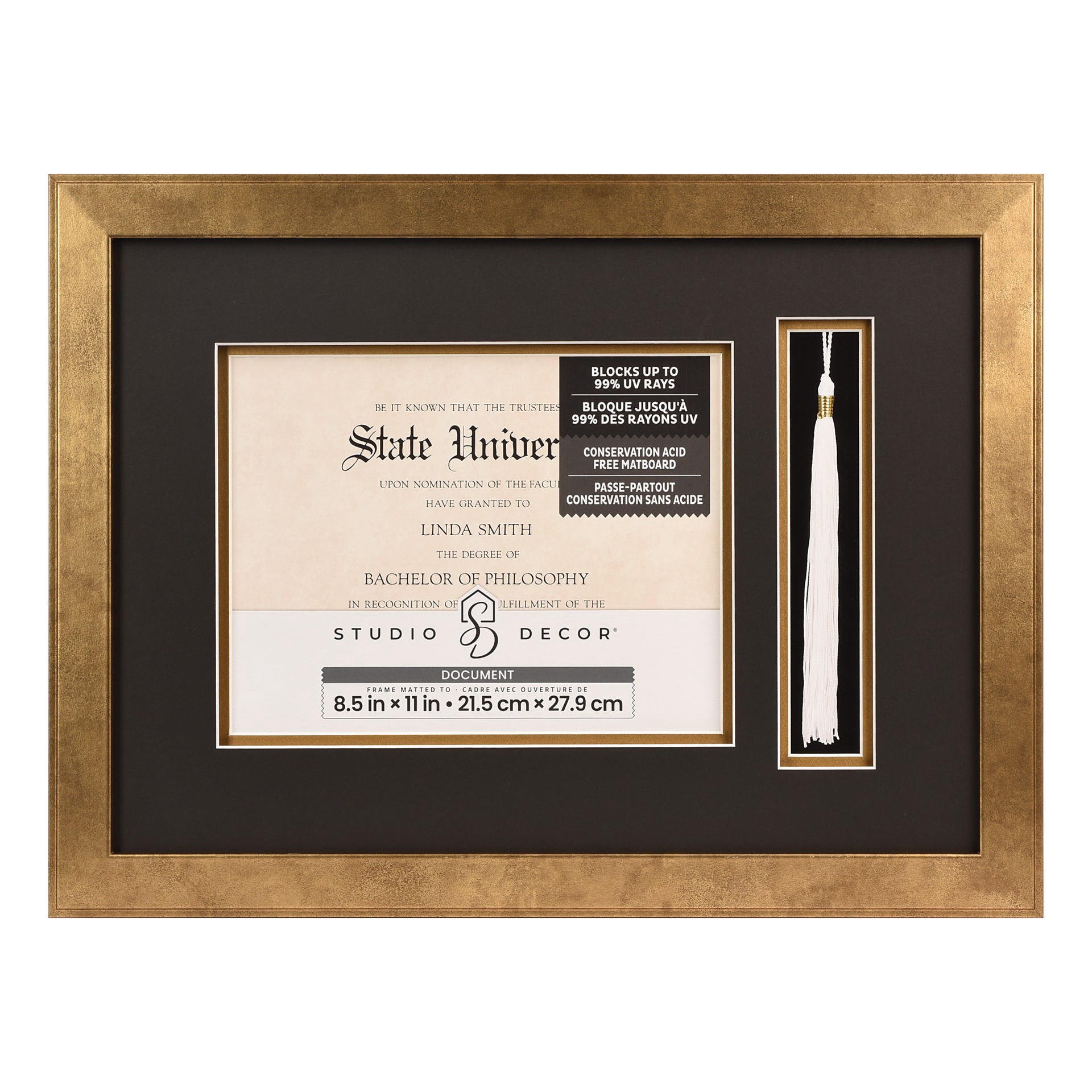 slide 4 of 4, 2 Opening Gold 8.5" X 11" Document & Tassel Frame With Double Mat By Studio Decor, 8.5 in x 11 in