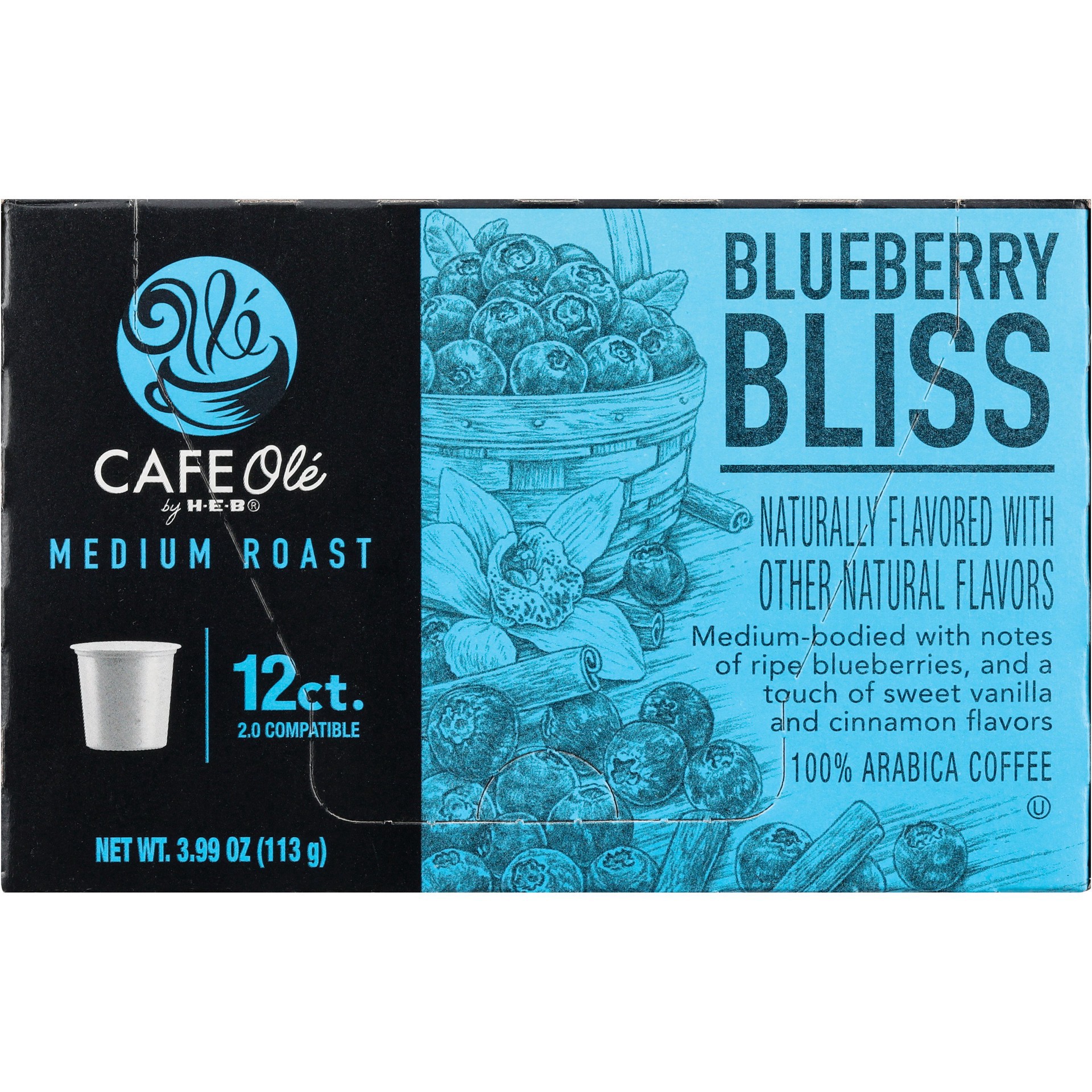slide 1 of 1, CAFE Olé by H-E-B Medium Roast Blueberry Bliss Coffee Single Serve Cups, 12 ct