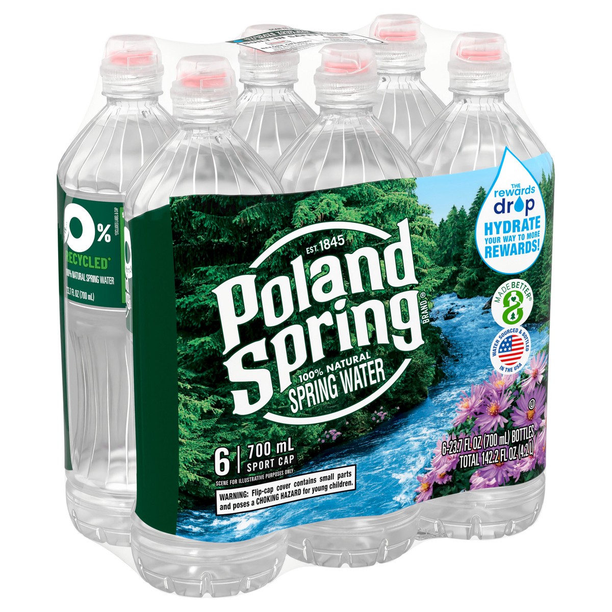 slide 7 of 8, Poland Spring Maine Spring Water, 700 mL sport cap bottles (Pack of 6), 6 ct