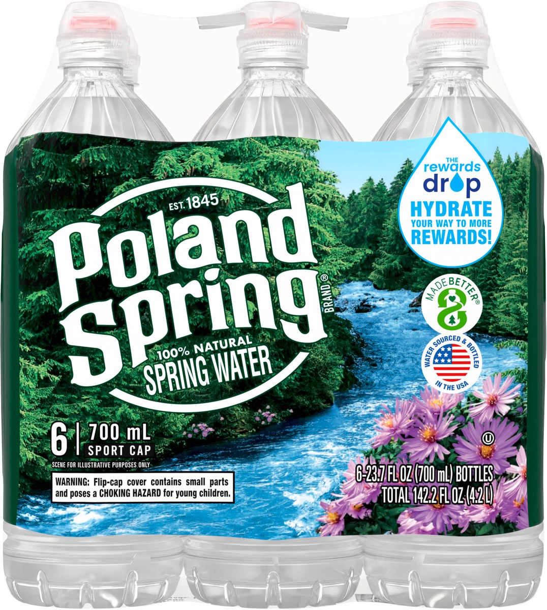 slide 2 of 8, Poland Spring Maine Spring Water, 700 mL sport cap bottles (Pack of 6), 6 ct