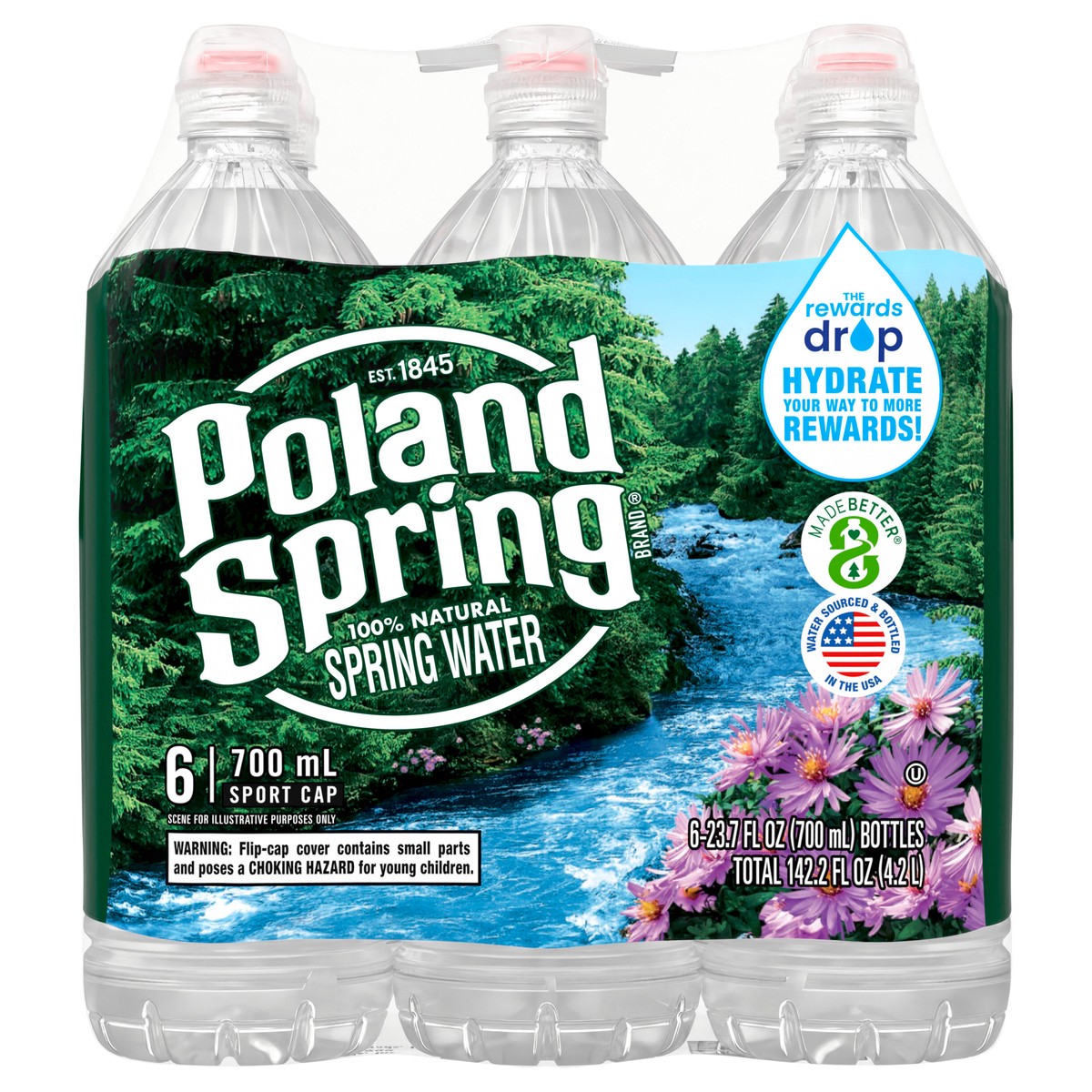 slide 1 of 8, Poland Spring Maine Spring Water, 700 mL sport cap bottles (Pack of 6), 6 ct