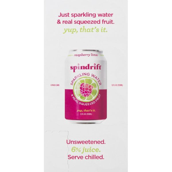 slide 1 of 3, Spindrift Raspberry Lime Sparkling Water, 8 ct, 8 ct; 12 fl oz