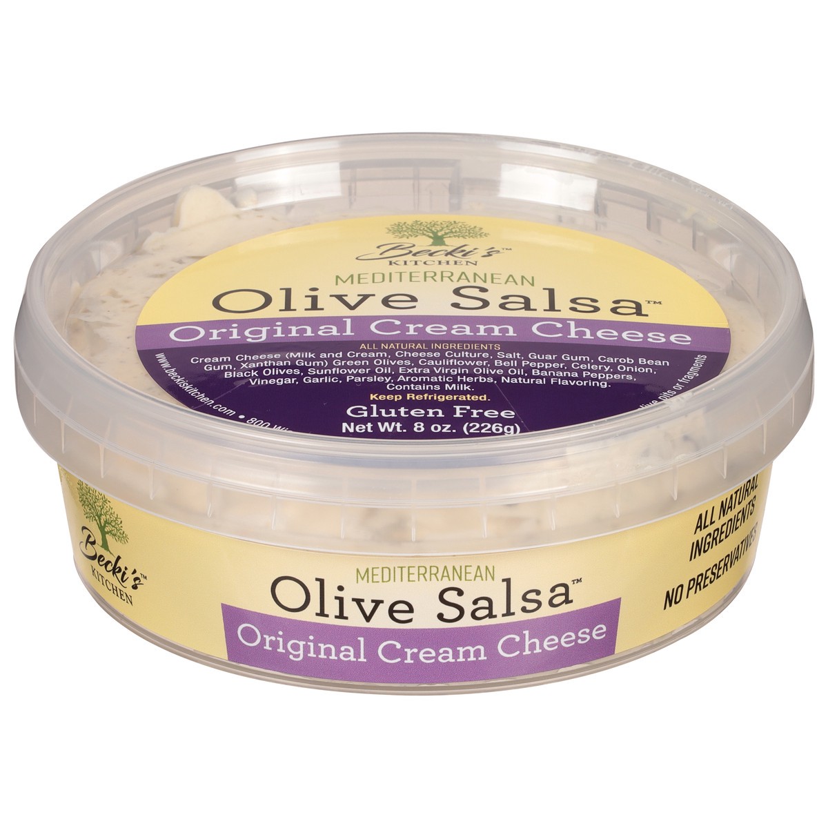 slide 1 of 9, Becki's Kitchen Becki's Cream Cheese Olive Salsa, 8 oz