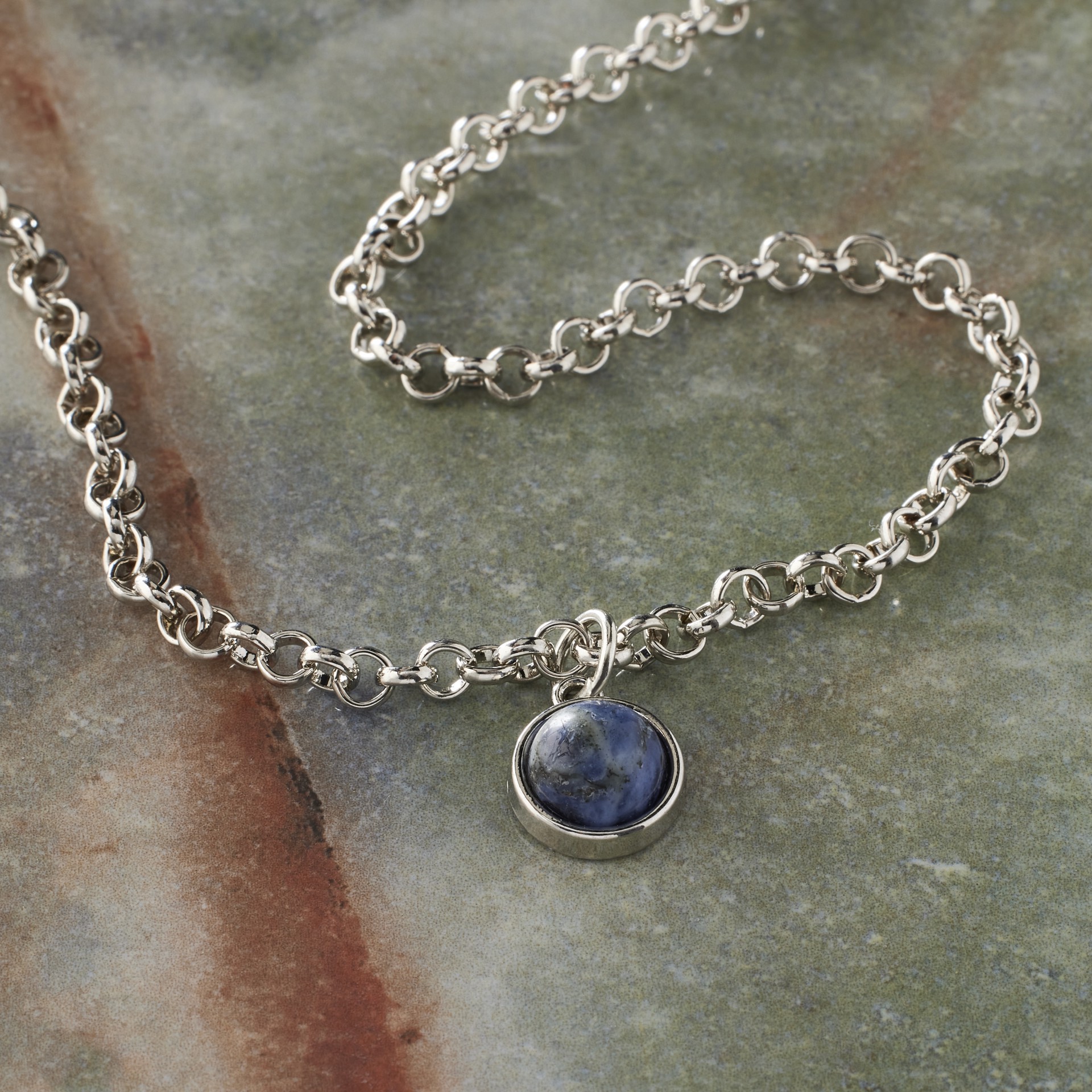 slide 2 of 3, Round Sodalite Charm By Bead Landing, 10 mm charm diameter