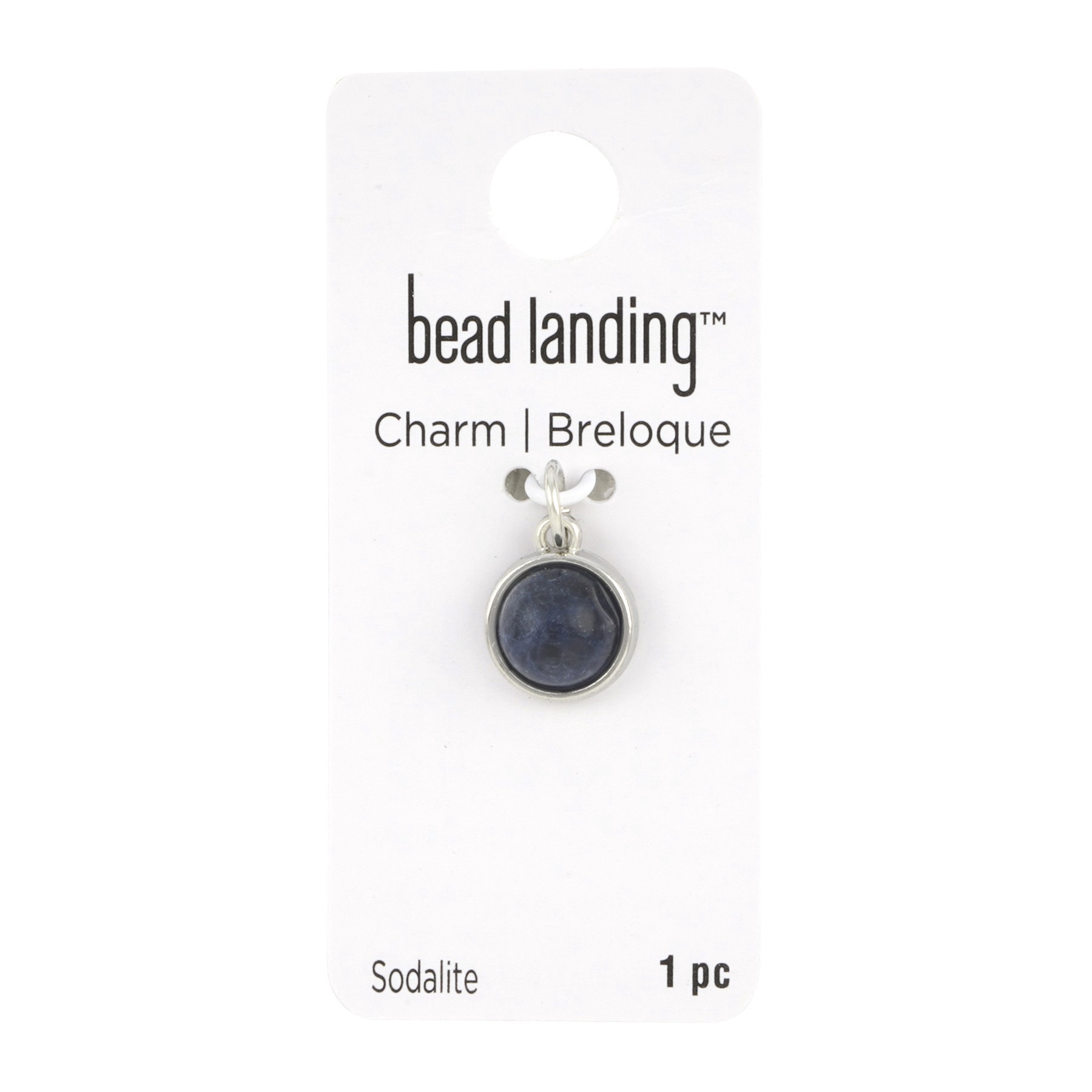 slide 3 of 3, Round Sodalite Charm By Bead Landing, 10 mm charm diameter