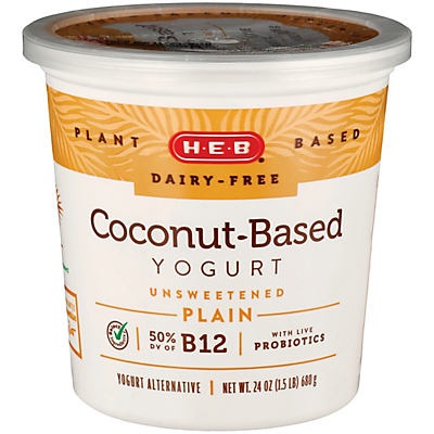 slide 1 of 1, H-E-B Unsweetened Plain Coconut Milk Yogurt, 24 oz