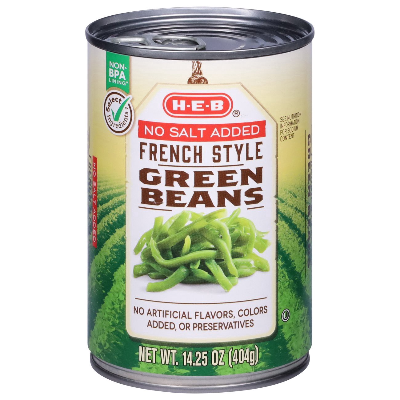 slide 1 of 1, H-E-B French Style Green Beans No Salt Added, 14.5 oz