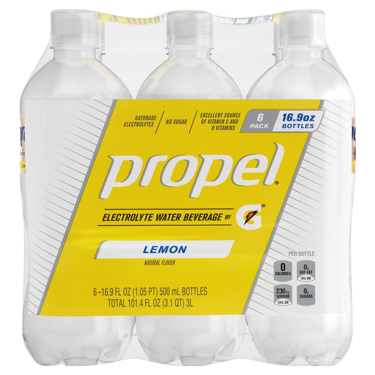 slide 5 of 9, Propel Zero Sugar Electrolyte Water Beverage Lemon Naturally Flavored 16.9 Fl Oz 6 Count Bottle, 101.4 oz